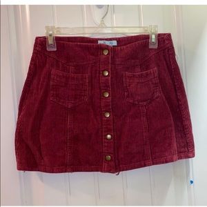 Red/Maroon corduroy mini skirt with buttons